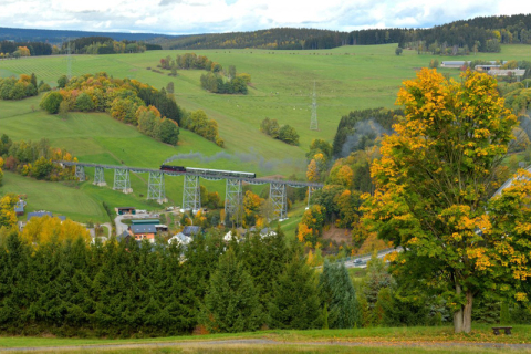 Hinter Markersbach musste sich die 50er mächtig ins Zeug legen, um den Anstieg zum Viadukt zu bewältigen. Steffen Schmidt hielt die Szene mit seiner Kamera fest. Foto: Steffen Schmidt